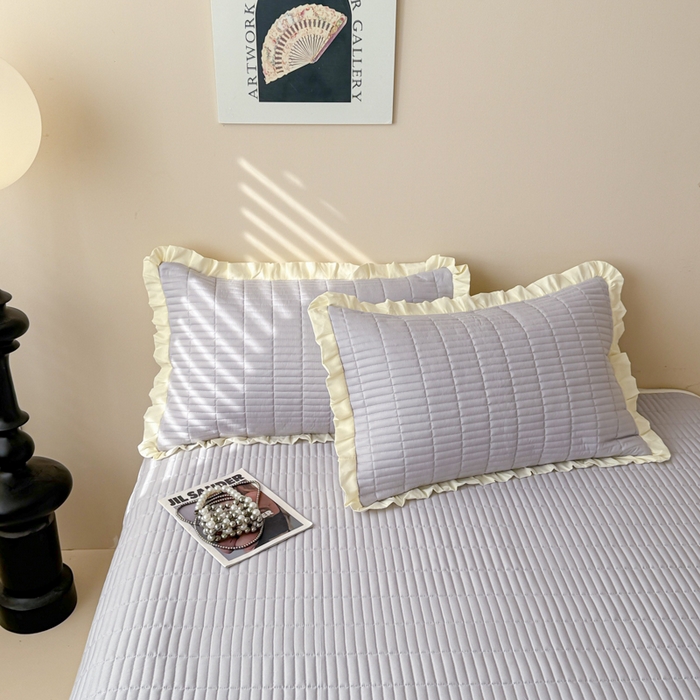 91家纺网 家纺一手货源 找家纺 妮可 2025新款荷叶边纯棉绗缝四季款多功能床盖 气质灰