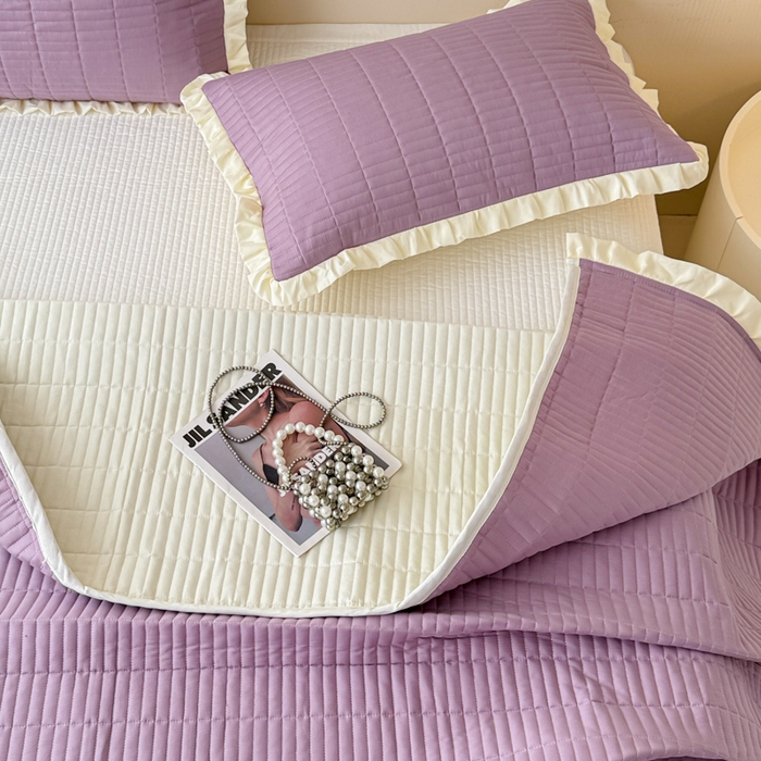 妮可 2025新款荷叶边纯棉绗缝四季款多功能床盖 芝兰紫