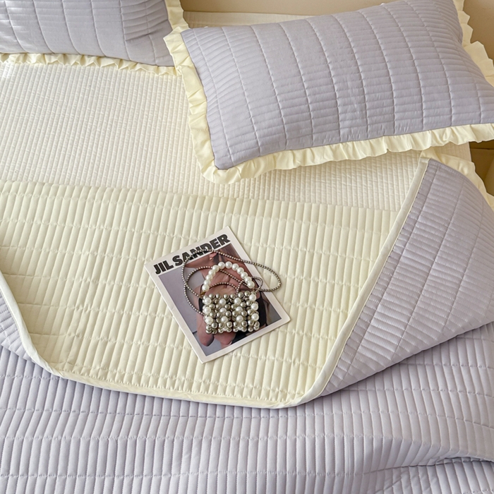 妮可 2025新款荷叶边纯棉绗缝四季款多功能床盖 气质灰