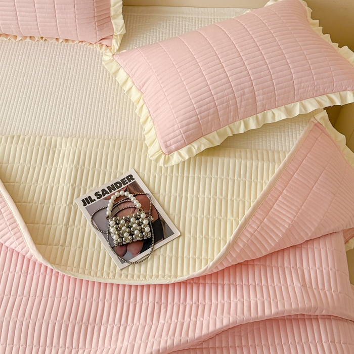 91家纺网 家纺一手货源 找家纺 （总）妮可 2025新款荷叶边纯棉绗缝四季款多功能床盖