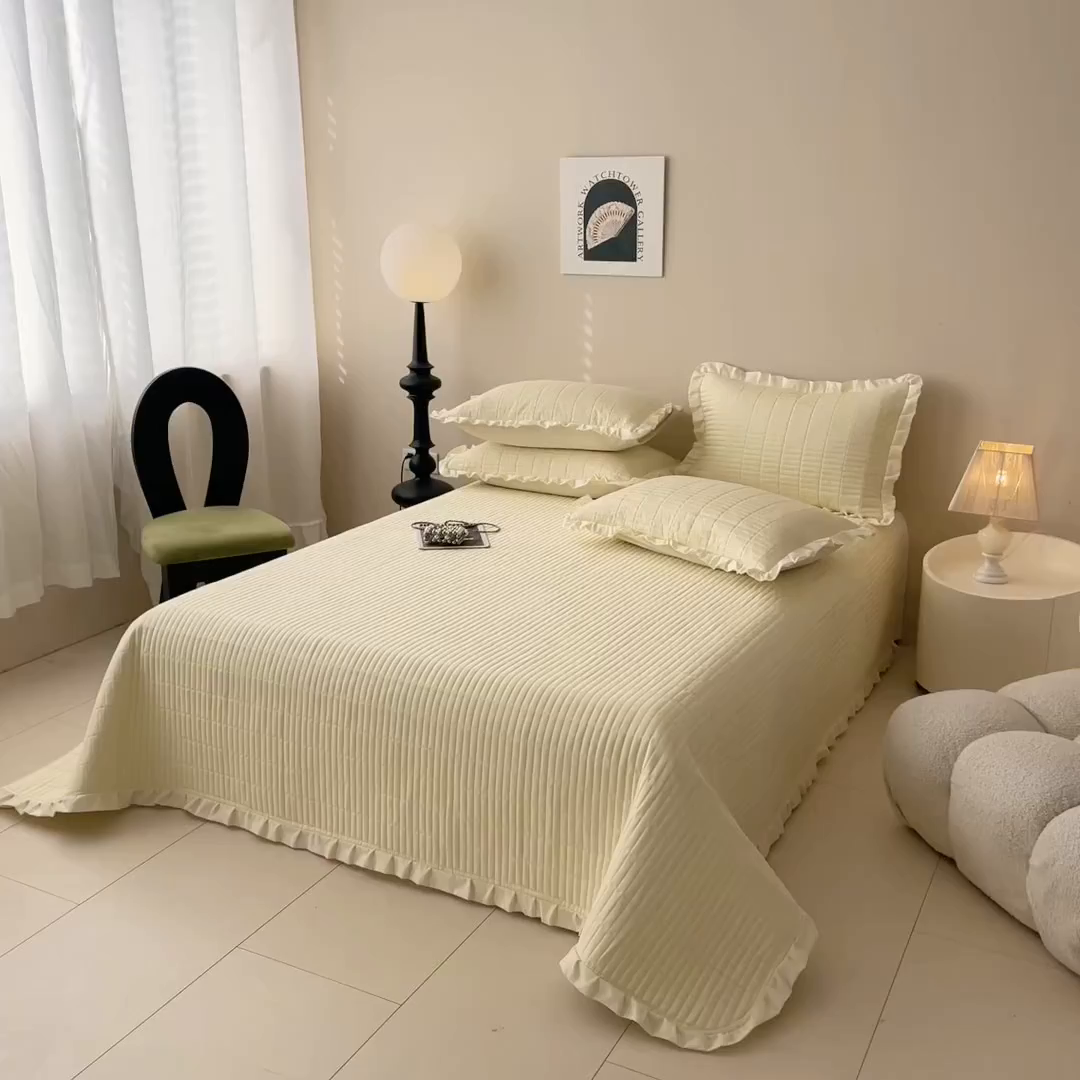 91家纺网 家纺一手货源 找家纺 （总）妮可 2025新款荷叶边纯棉绗缝四季款多功能床盖