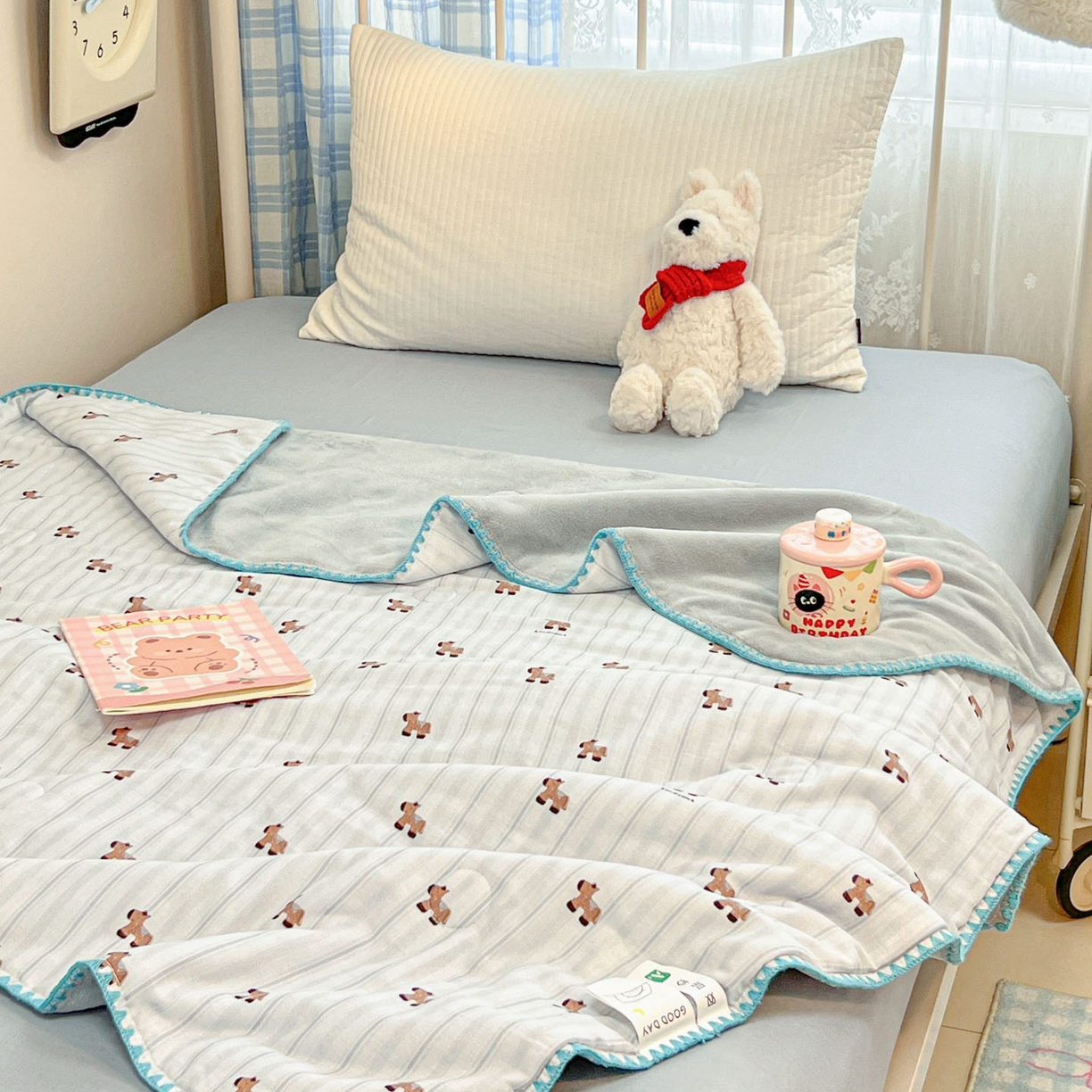 91家纺网 家纺一手货源 找家纺 （总）妮可 2025新款三层夹棉全棉双层纱绒多功能盖毯被