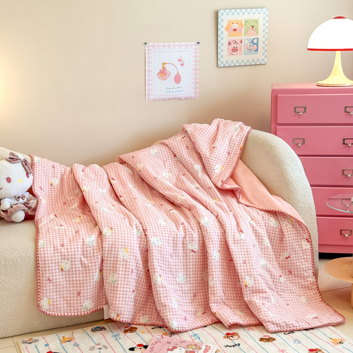 91家纺网 家纺一手货源 找家纺 （总）妮可 2025新款三层夹棉全棉双层纱绒多功能盖毯被