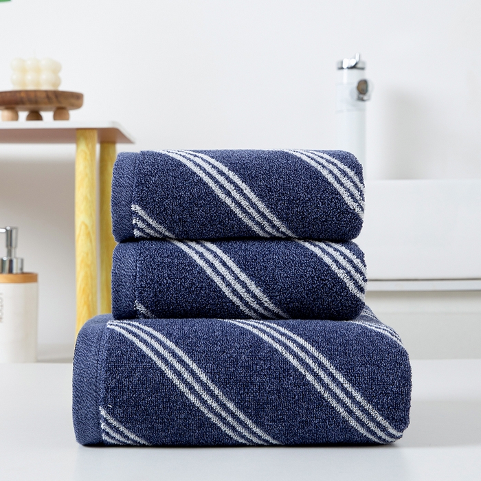 彩虹毛巾 2025新款斜纹精梳棉毛巾浴巾套装AB纱纯棉毛巾家用加厚浴巾 斜纹蓝毛巾浴巾三件套 毛巾34*74浴巾70*140