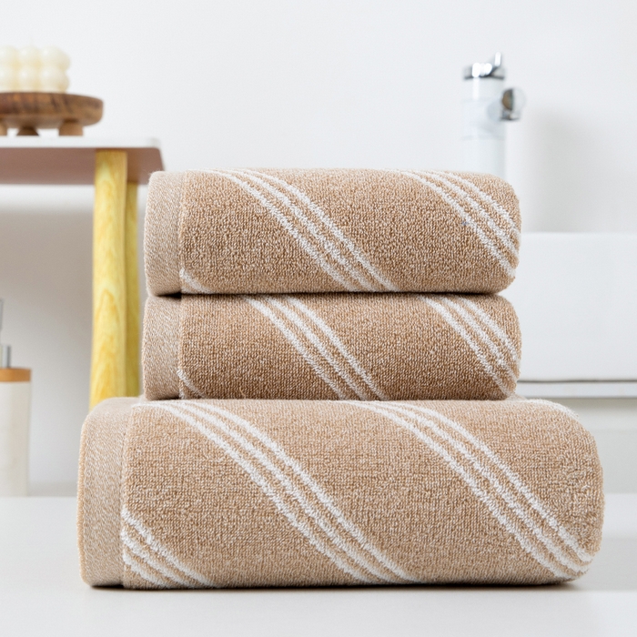 彩虹毛巾 2025新款斜纹精梳棉毛巾浴巾套装AB纱纯棉毛巾家用加厚浴巾 斜纹咖毛巾浴巾三件套 毛巾34*74浴巾70*140
