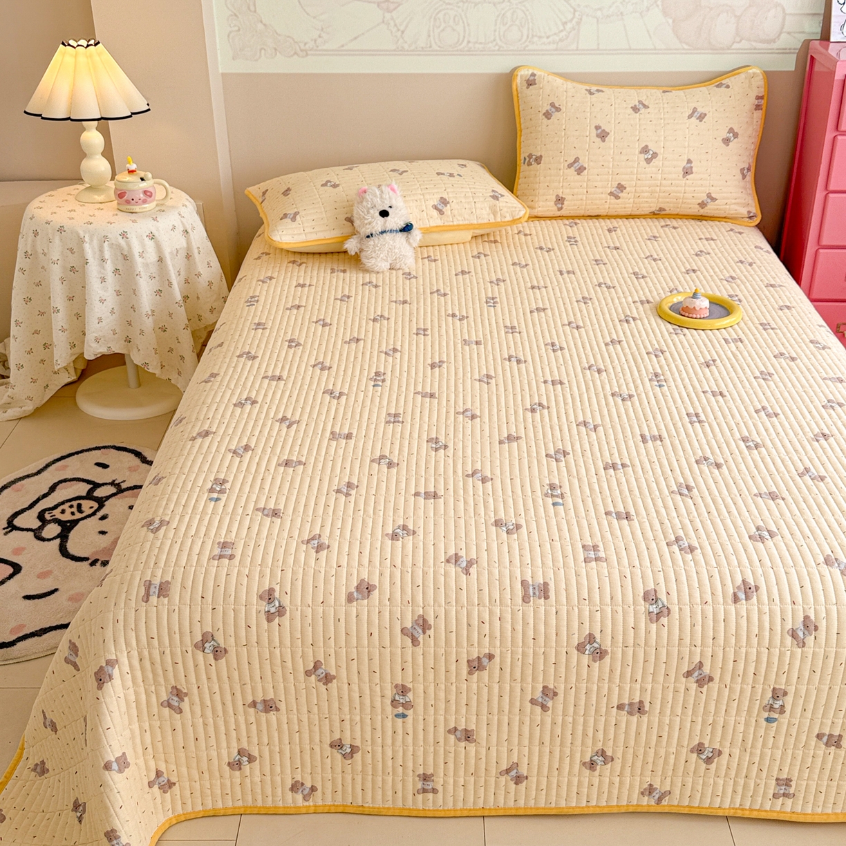 91家纺网 家纺一手货源 找家纺 妮可 2025新款跑量款全棉双层纱绒四季可用床盖系列 暖阳熊仔