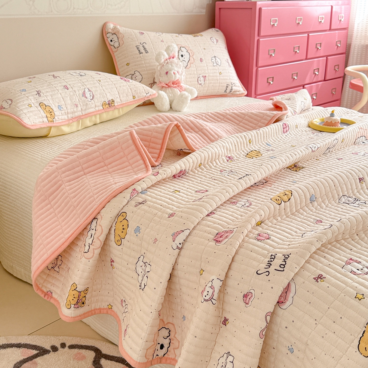 妮可 2025新款跑量款全棉双层纱绒四季可用床盖系列 甜心乐园