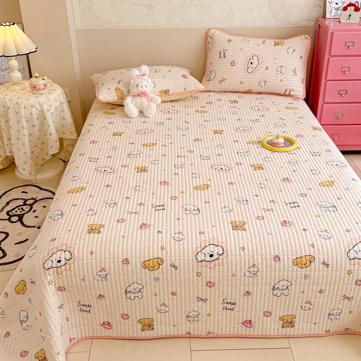 91家纺网 家纺一手货源 找家纺 妮可 2025新款跑量款全棉双层纱绒四季可用床盖系列 甜心乐园