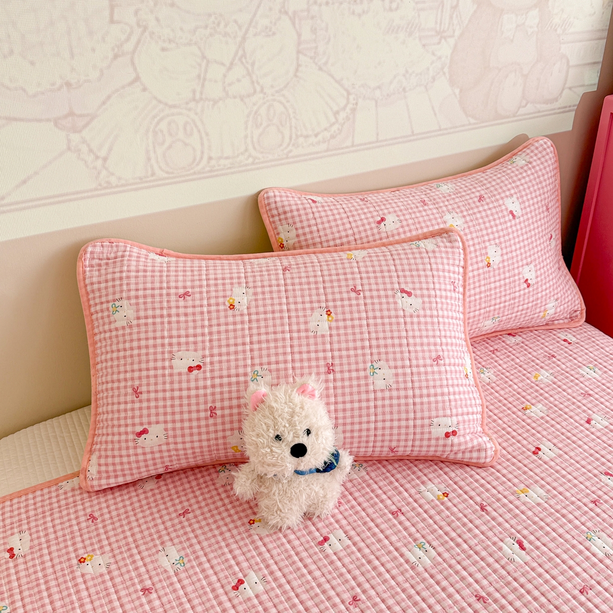 91家纺网 家纺一手货源 找家纺 妮可 2025新款跑量款全棉双层纱绒四季可用床盖系列 甜梦凯蒂