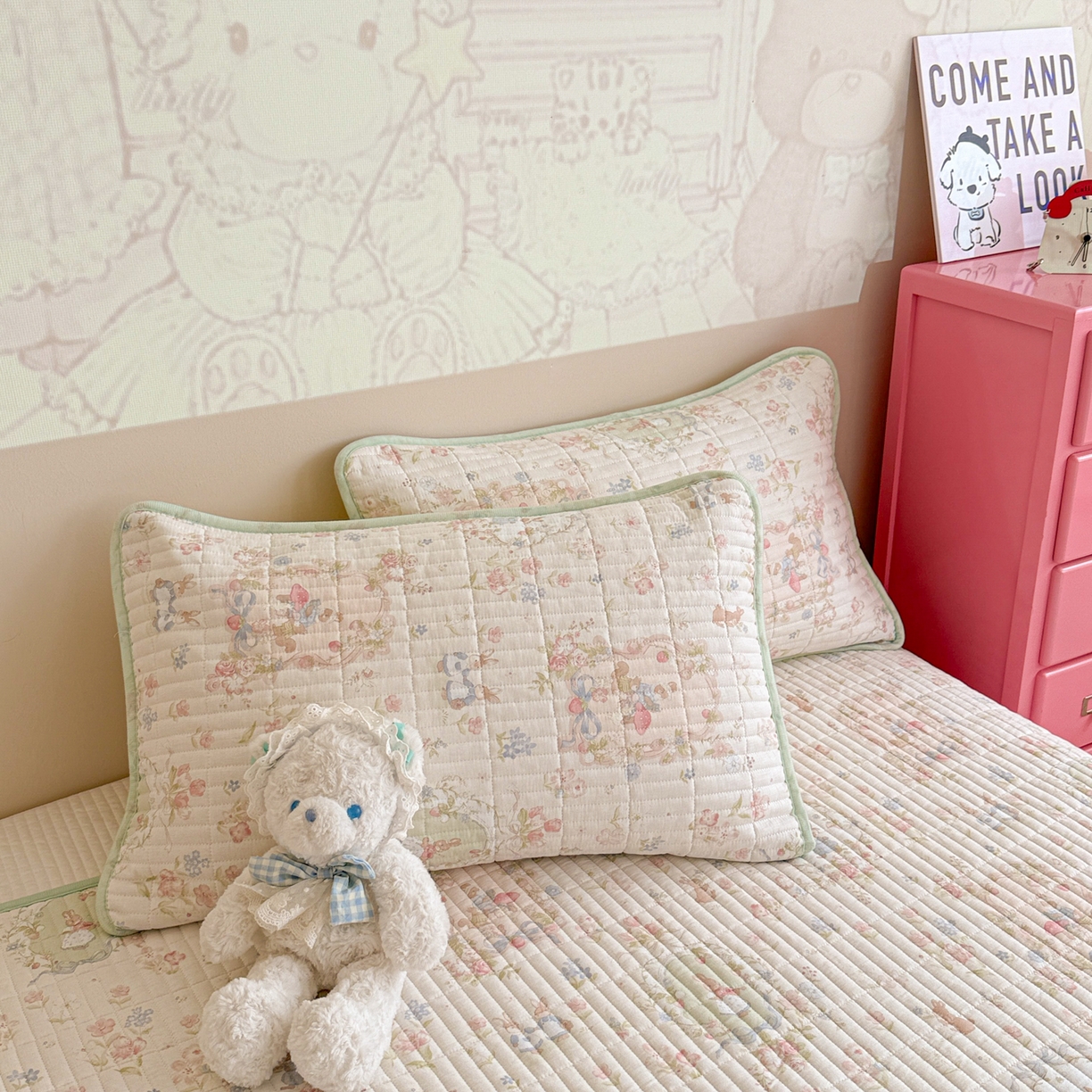 91家纺网 家纺一手货源 找家纺 妮可 2025新款跑量款全棉双层纱绒四季可用床盖系列 花园兔宝