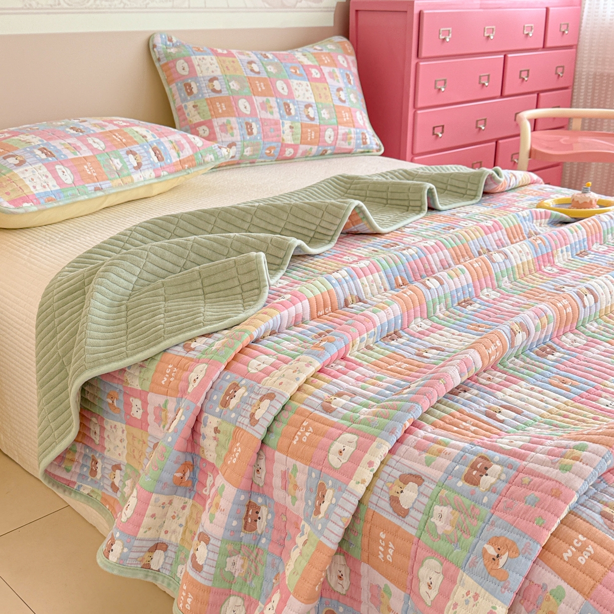 妮可 2025新款跑量款全棉双层纱绒四季可用床盖系列 元气萌宠