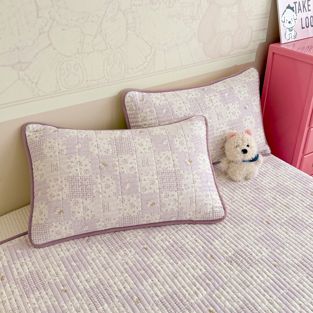 91家纺网 家纺一手货源 找家纺 妮可 2025新款跑量款全棉双层纱绒四季可用床盖系列 芋泥奶霜