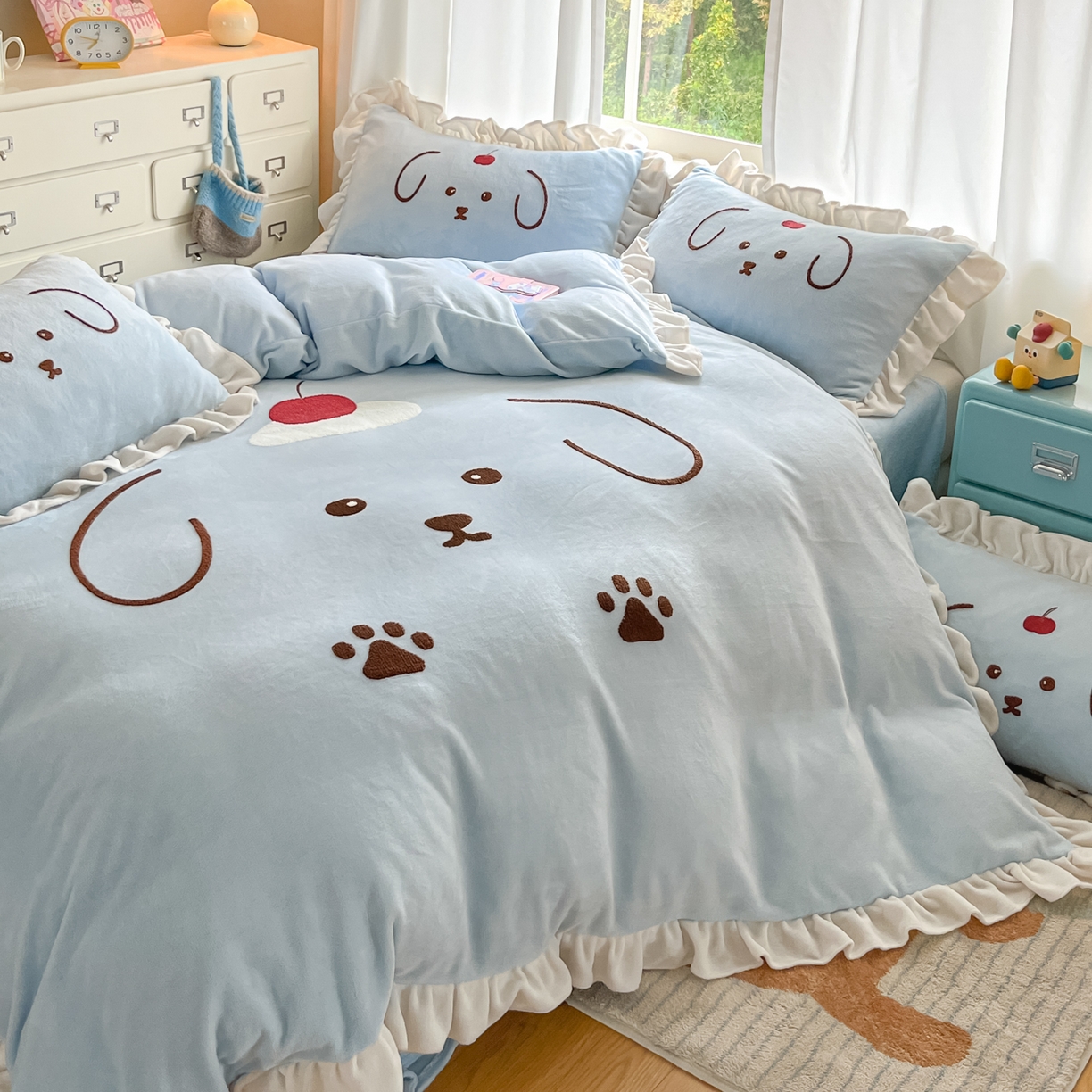 91家纺网 家纺一手货源 找家纺 （总）梦之岛 2025新款高克重大版牛奶绒卡通毛巾绣四件套