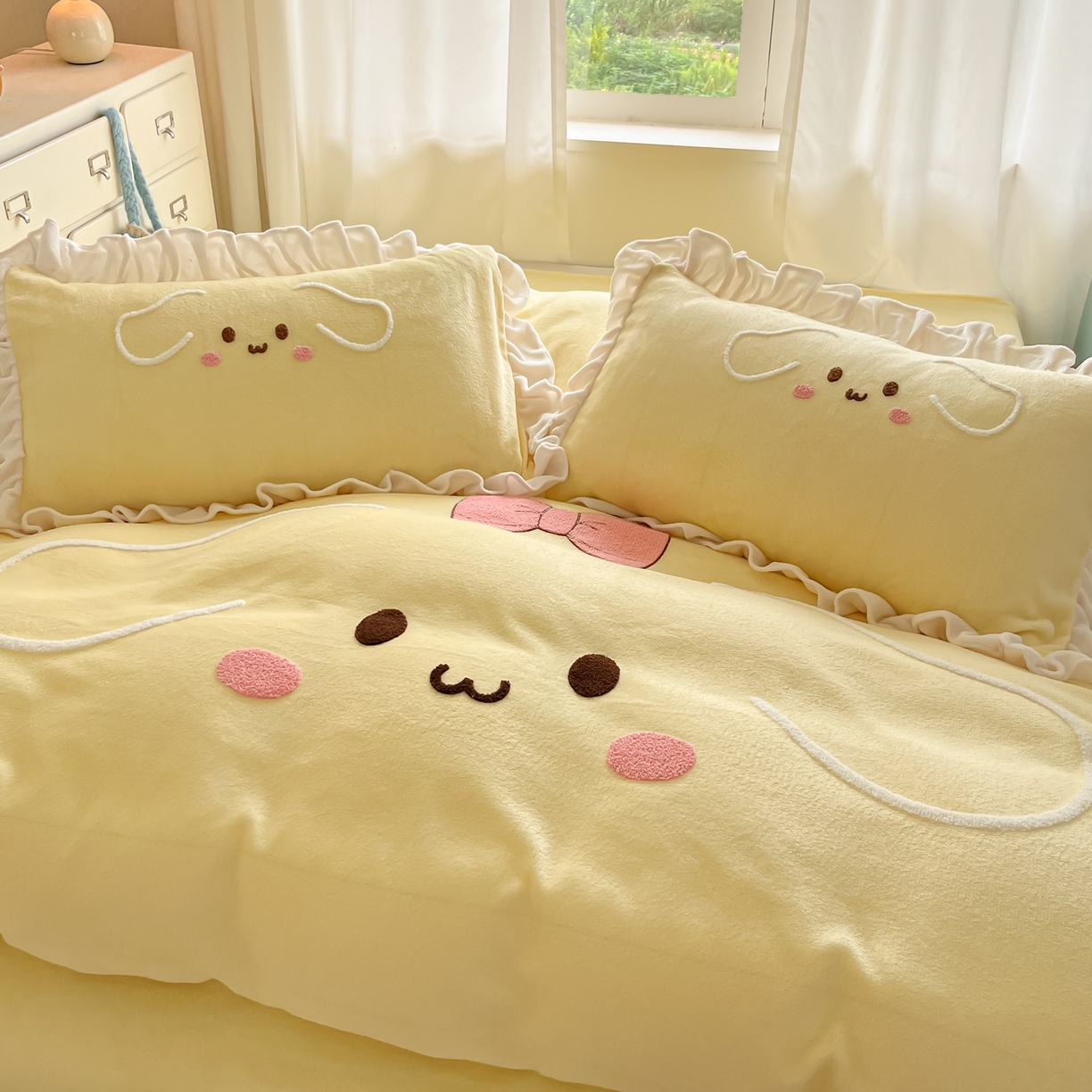 91家纺网 家纺一手货源 找家纺 （总）梦之岛 2025新款高克重大版牛奶绒卡通毛巾绣四件套