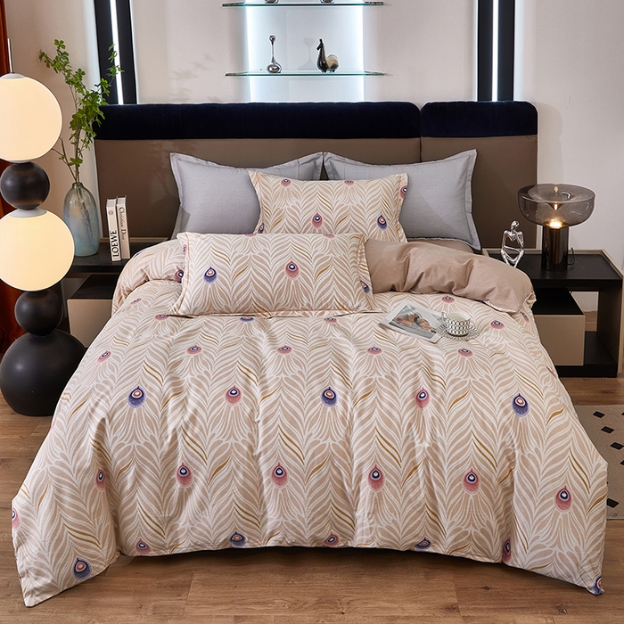 91家纺网 家纺一手货源 找家纺 雲归梦 2025新款全棉火山磨毛精梳棉生态磨毛纯棉四件套 浪漫时光棕