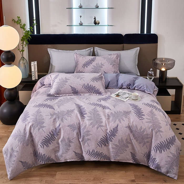 91家纺网 家纺一手货源 找家纺 雲归梦 2025新款全棉火山磨毛精梳棉生态磨毛纯棉四件套 叶秋 紫