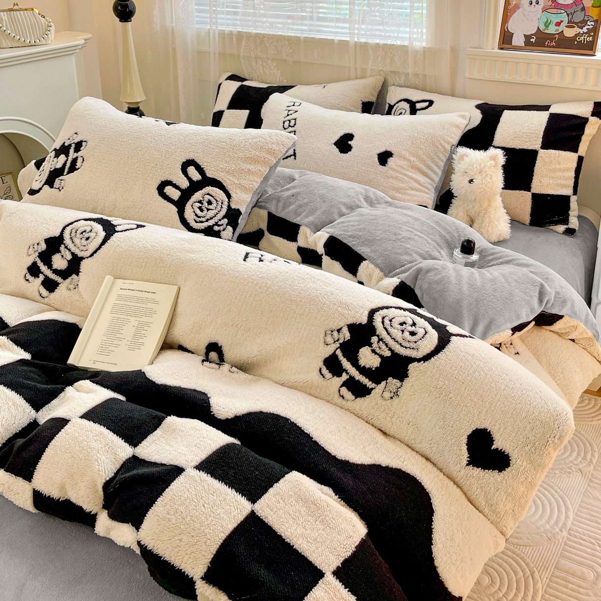 91家纺网 家纺一手货源 找家纺 梦之岛 2025新款高克重阳离子大提花印花牛奶绒四件套 la布布