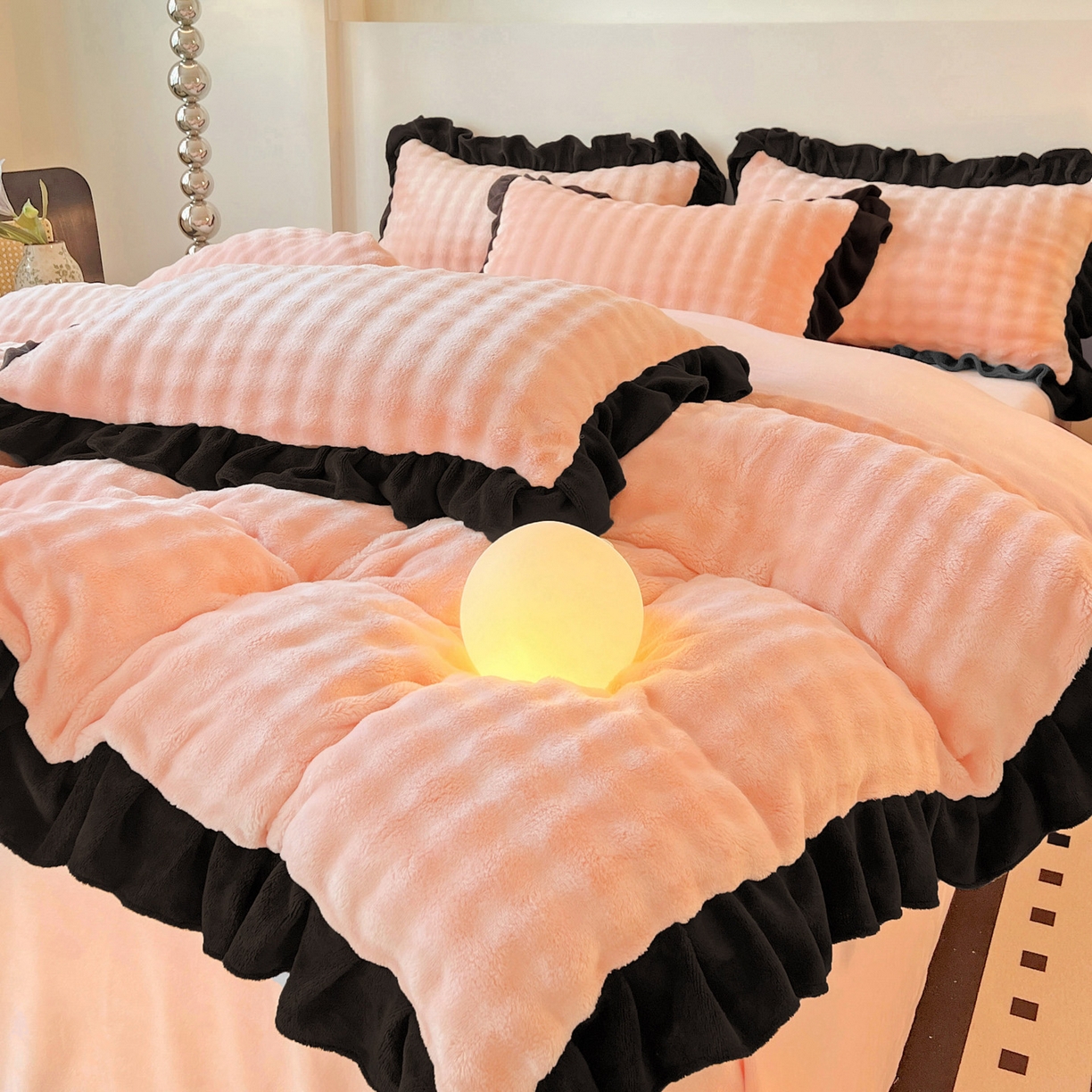 91家纺网 家纺一手货源 找家纺 梦之岛 2025新款韩版兔毛绒小泡泡牛奶绒四件套 泡芙公主-玉