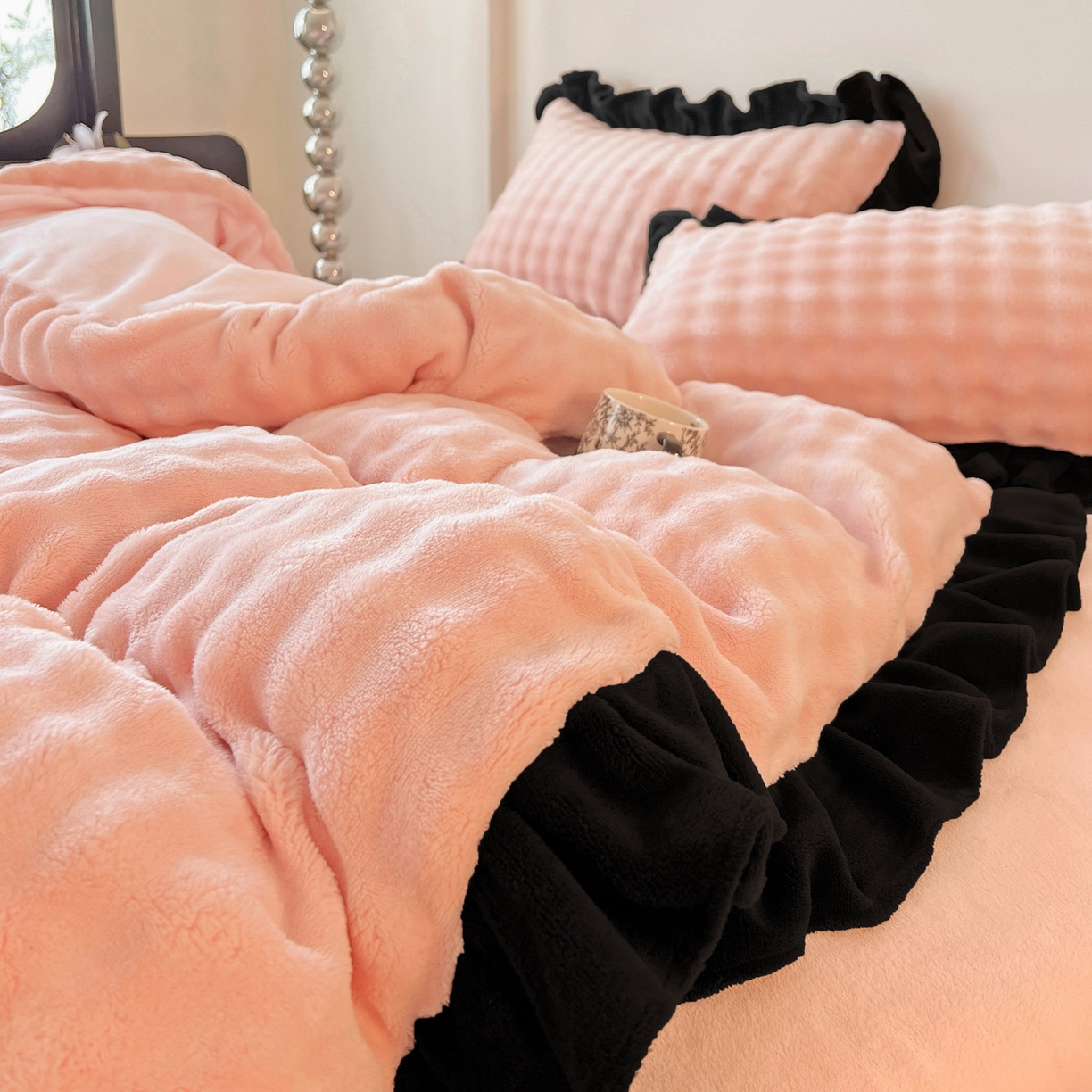 91家纺网 家纺一手货源 找家纺 梦之岛 2025新款韩版兔毛绒小泡泡牛奶绒四件套 泡芙公主-玉