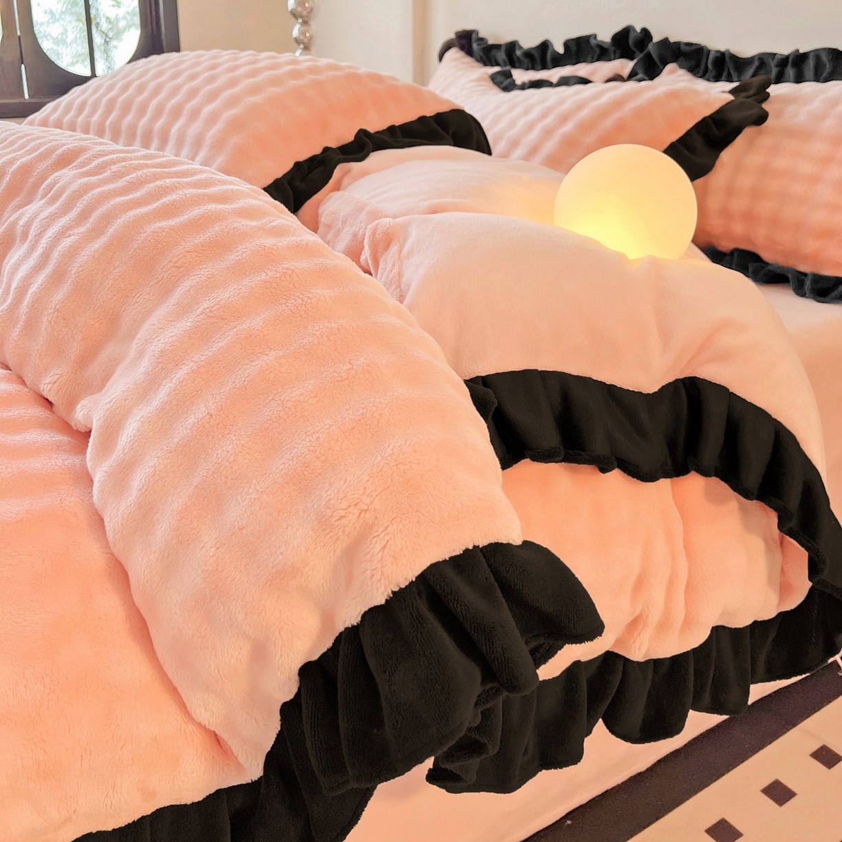 91家纺网 家纺一手货源 找家纺 梦之岛 2025新款韩版兔毛绒小泡泡牛奶绒四件套 泡芙公主-玉