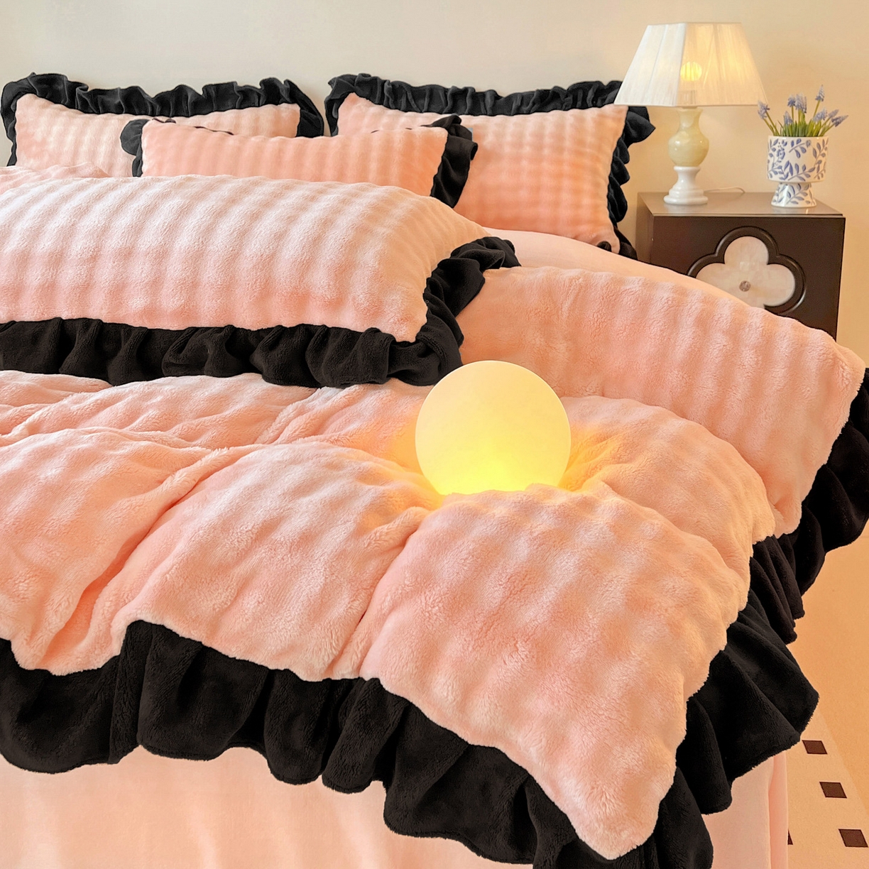 91家纺网 家纺一手货源 找家纺 梦之岛 2025新款韩版兔毛绒小泡泡牛奶绒四件套 泡芙公主-玉