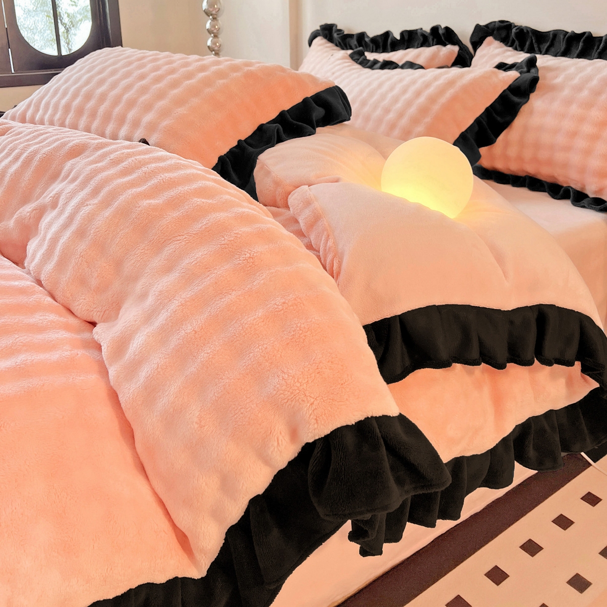 91家纺网 家纺一手货源 找家纺 梦之岛 2025新款韩版兔毛绒小泡泡牛奶绒四件套 泡芙公主-玉