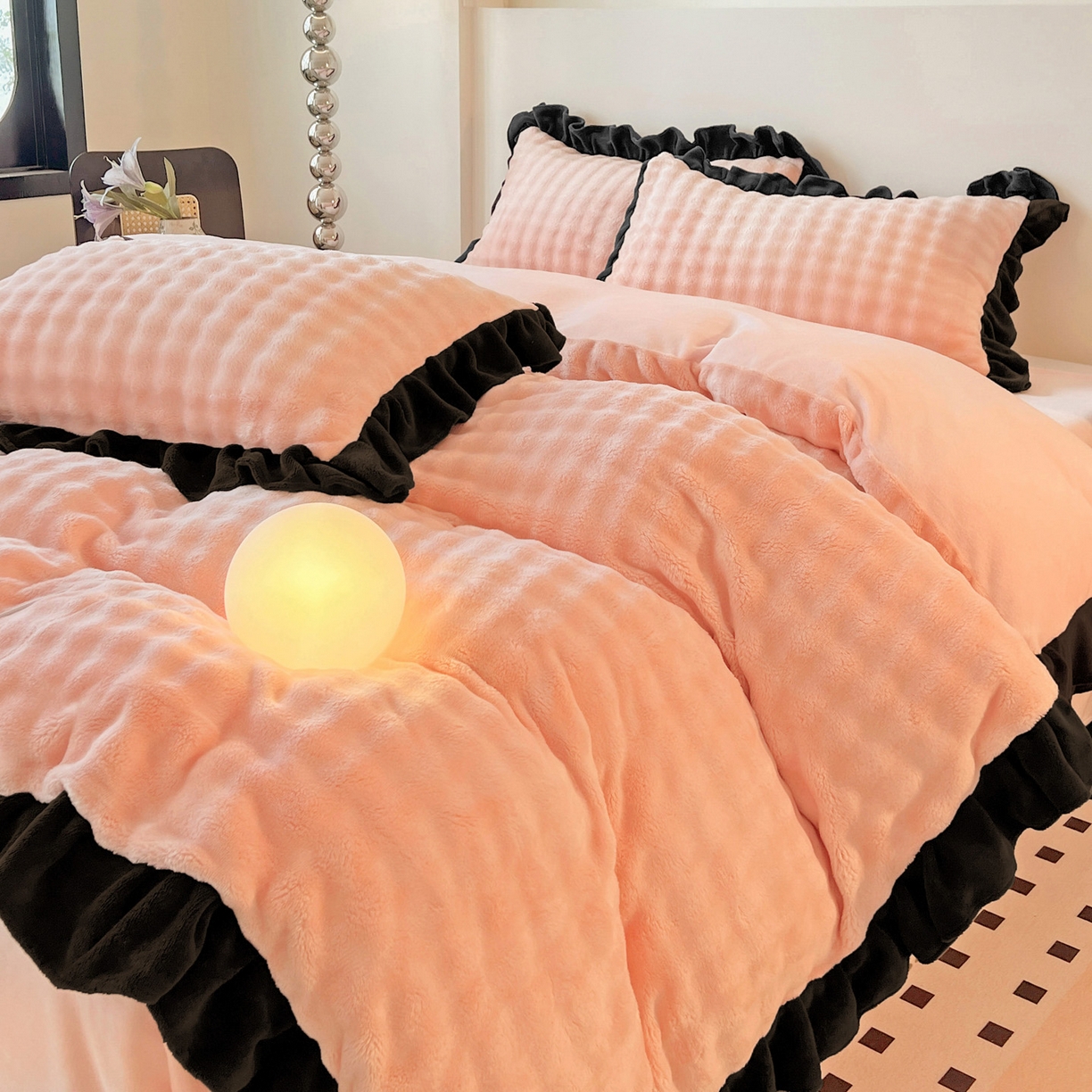 91家纺网 家纺一手货源 找家纺 梦之岛 2025新款韩版兔毛绒小泡泡牛奶绒四件套 泡芙公主-玉