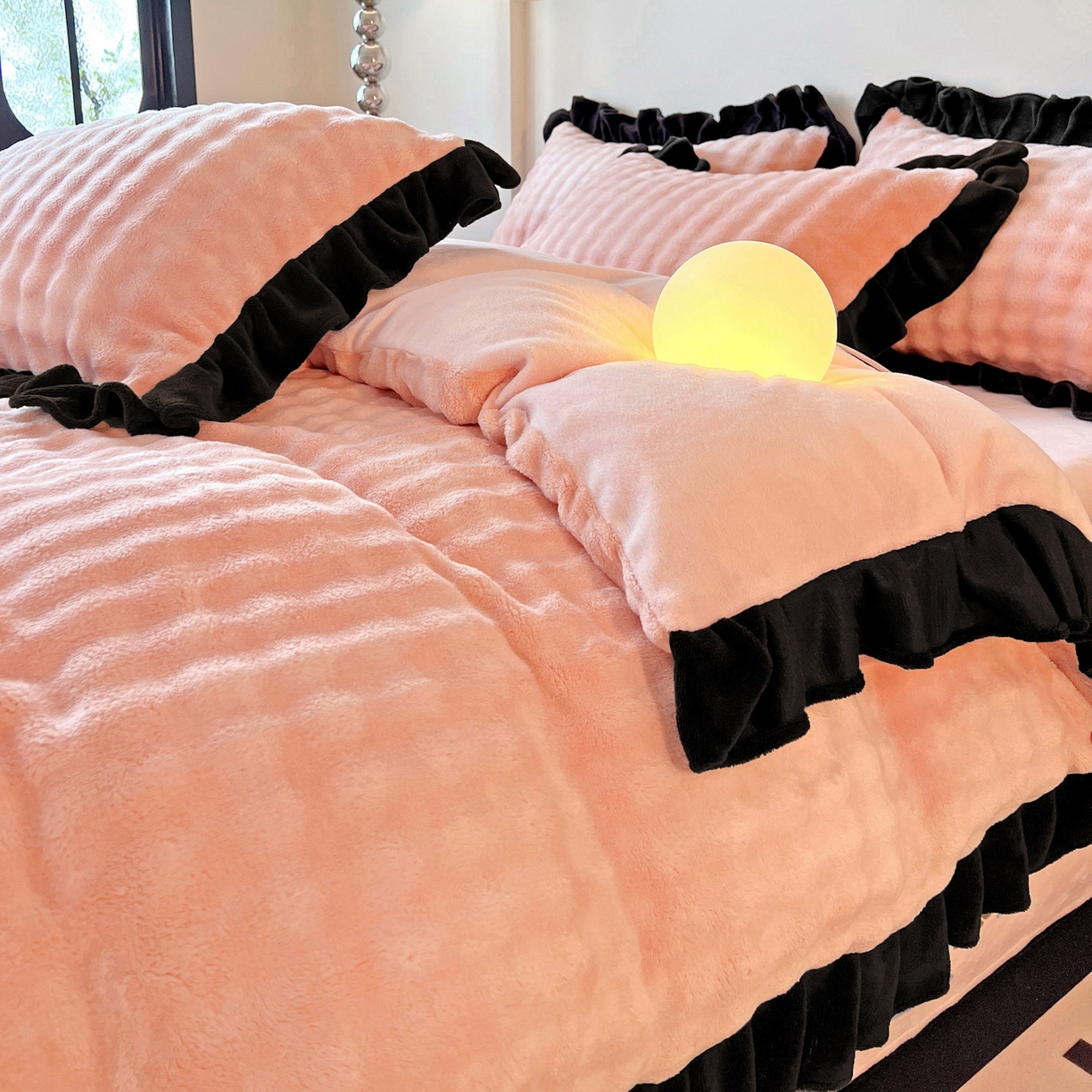 91家纺网 家纺一手货源 找家纺 梦之岛 2025新款韩版兔毛绒小泡泡牛奶绒四件套 泡芙公主-玉