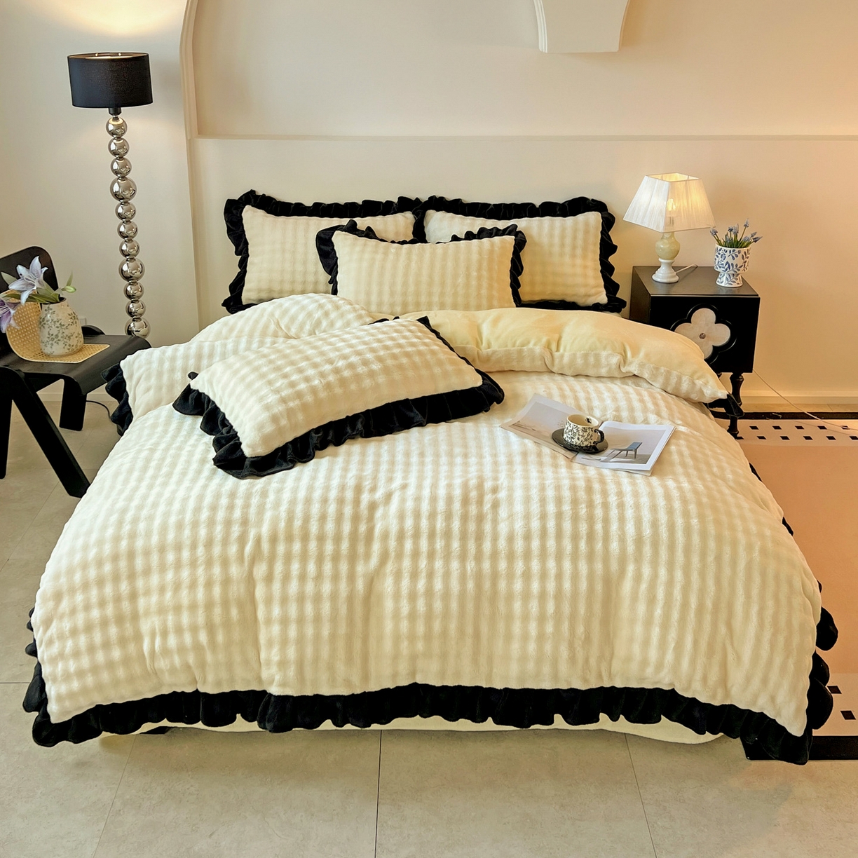 梦之岛 2025新款韩版兔毛绒小泡泡牛奶绒四件套 泡芙公主-奶黄