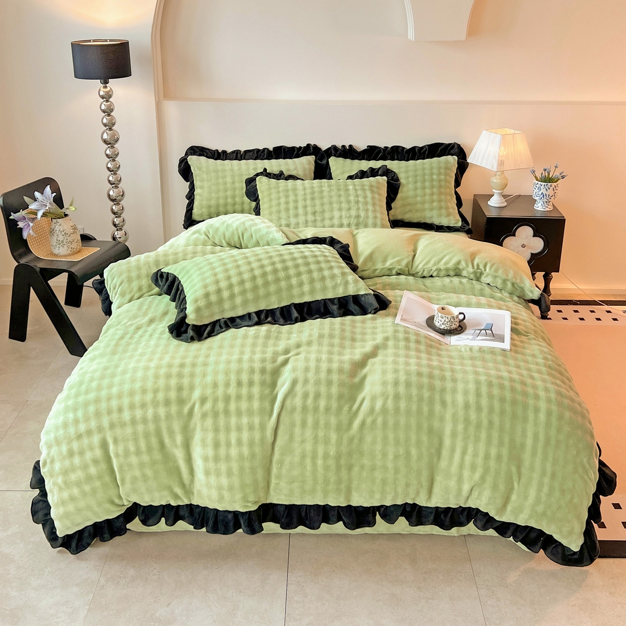 梦之岛 2025新款韩版兔毛绒小泡泡牛奶绒四件套 泡芙公主-绿