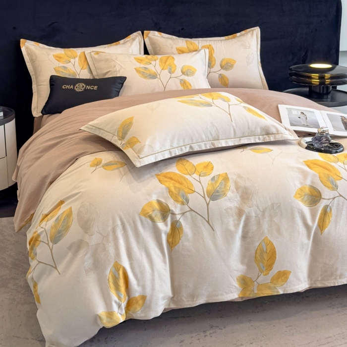 91家纺网 家纺一手货源 找家纺 雲归梦 2025新款全棉火山磨毛精梳棉生态磨毛纯棉四件套 静初黄