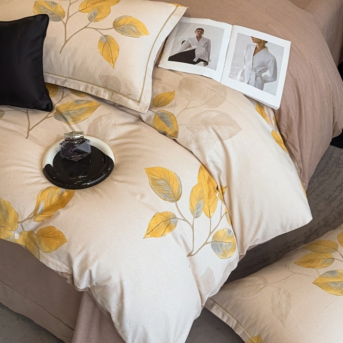 91家纺网 家纺一手货源 找家纺 雲归梦 2025新款全棉火山磨毛精梳棉生态磨毛纯棉四件套 静初黄