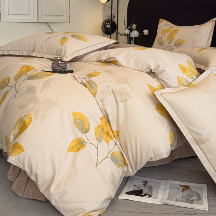 91家纺网 家纺一手货源 找家纺 雲归梦 2025新款全棉火山磨毛精梳棉生态磨毛纯棉四件套 静初黄