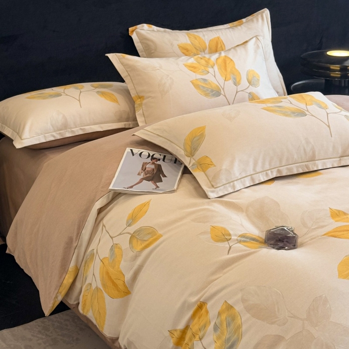 91家纺网 家纺一手货源 找家纺 雲归梦 2025新款全棉火山磨毛精梳棉生态磨毛纯棉四件套 静初黄