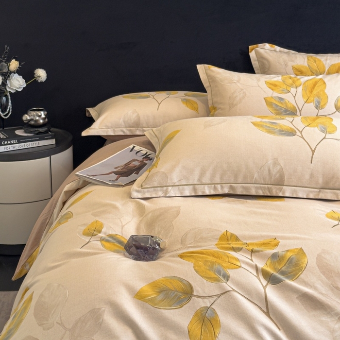 91家纺网 家纺一手货源 找家纺 雲归梦 2025新款全棉火山磨毛精梳棉生态磨毛纯棉四件套 静初黄