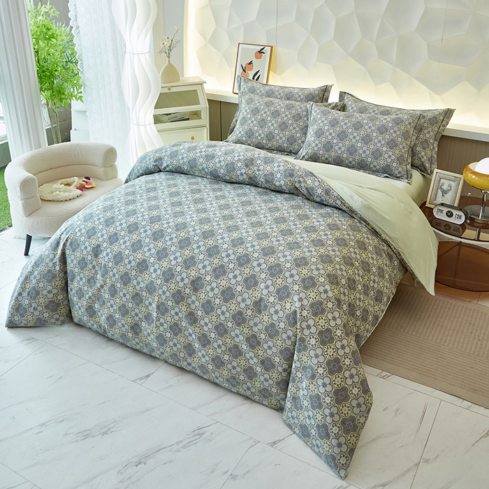 91家纺网 家纺一手货源 找家纺 雲归梦 2025新款全棉火山磨毛精梳棉生态磨毛纯棉四件套 利奥 灰