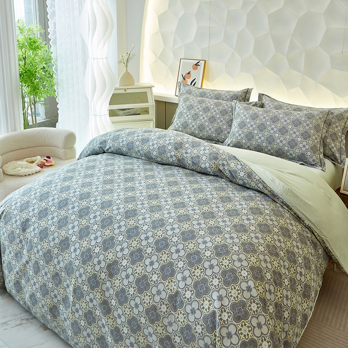 91家纺网 家纺一手货源 找家纺 雲归梦 2025新款全棉火山磨毛精梳棉生态磨毛纯棉四件套 利奥 灰