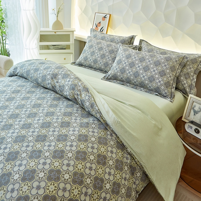 91家纺网 家纺一手货源 找家纺 雲归梦 2025新款全棉火山磨毛精梳棉生态磨毛纯棉四件套 利奥 灰