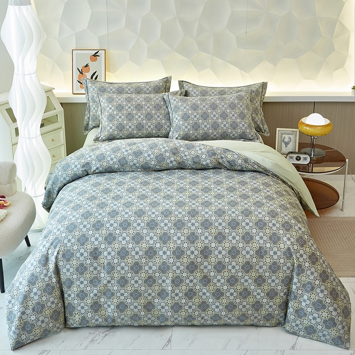 91家纺网 家纺一手货源 找家纺 雲归梦 2025新款全棉火山磨毛精梳棉生态磨毛纯棉四件套 利奥 灰