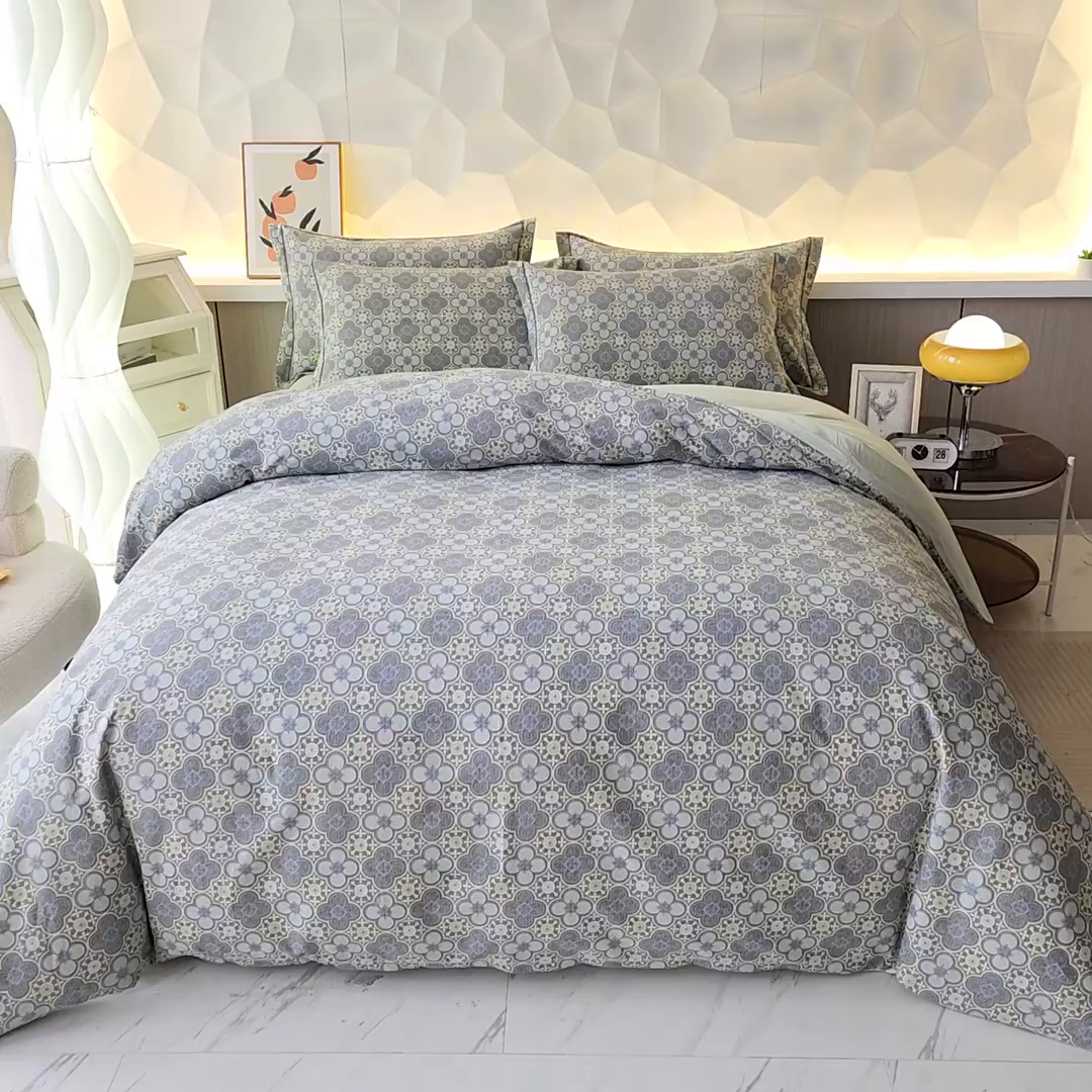 91家纺网 家纺一手货源 找家纺 雲归梦 2025新款全棉火山磨毛精梳棉生态磨毛纯棉四件套 利奥 灰