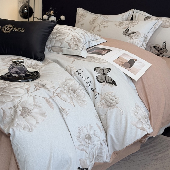 91家纺网 家纺一手货源 找家纺 雲归梦 2025新款全棉火山磨毛精梳棉生态磨毛纯棉四件套 墨雨人间