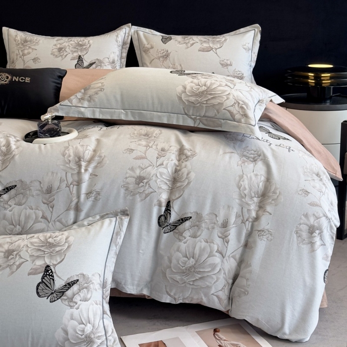 91家纺网 家纺一手货源 找家纺 雲归梦 2025新款全棉火山磨毛精梳棉生态磨毛纯棉四件套 墨雨人间