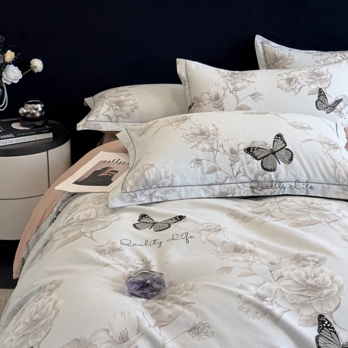 91家纺网 家纺一手货源 找家纺 雲归梦 2025新款全棉火山磨毛精梳棉生态磨毛纯棉四件套 墨雨人间