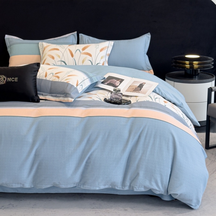 91家纺网 家纺一手货源 找家纺 雲归梦 2025新款全棉火山磨毛精梳棉生态磨毛纯棉四件套 飘摇蓝