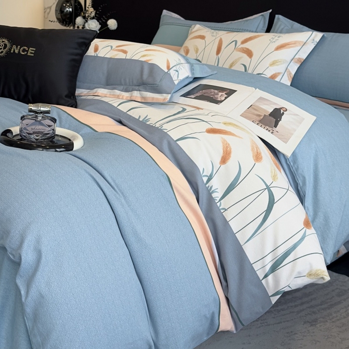 91家纺网 家纺一手货源 找家纺 雲归梦 2025新款全棉火山磨毛精梳棉生态磨毛纯棉四件套 飘摇蓝