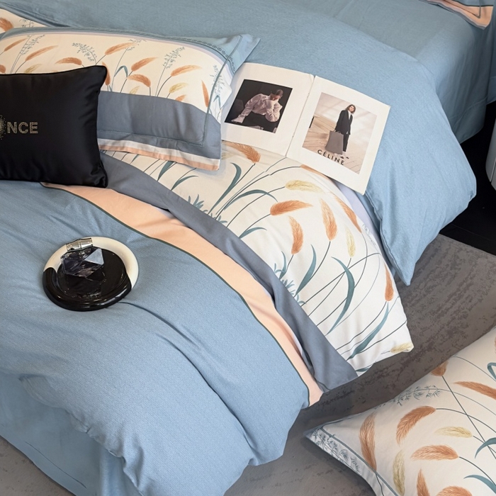 91家纺网 家纺一手货源 找家纺 雲归梦 2025新款全棉火山磨毛精梳棉生态磨毛纯棉四件套 飘摇蓝