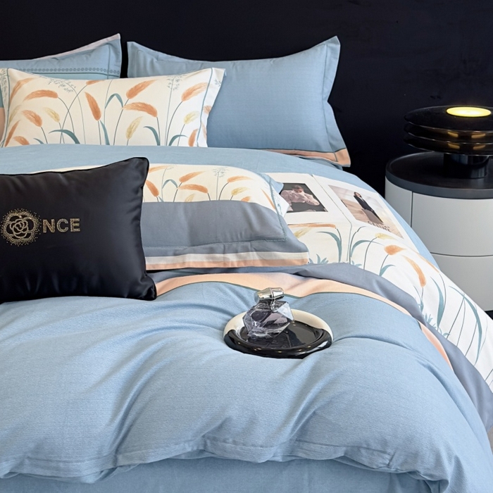 91家纺网 家纺一手货源 找家纺 雲归梦 2025新款全棉火山磨毛精梳棉生态磨毛纯棉四件套 飘摇蓝