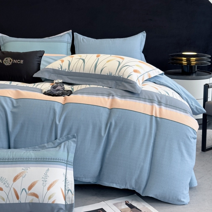 91家纺网 家纺一手货源 找家纺 雲归梦 2025新款全棉火山磨毛精梳棉生态磨毛纯棉四件套 飘摇蓝