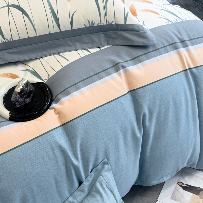 91家纺网 家纺一手货源 找家纺 雲归梦 2025新款全棉火山磨毛精梳棉生态磨毛纯棉四件套 飘摇蓝