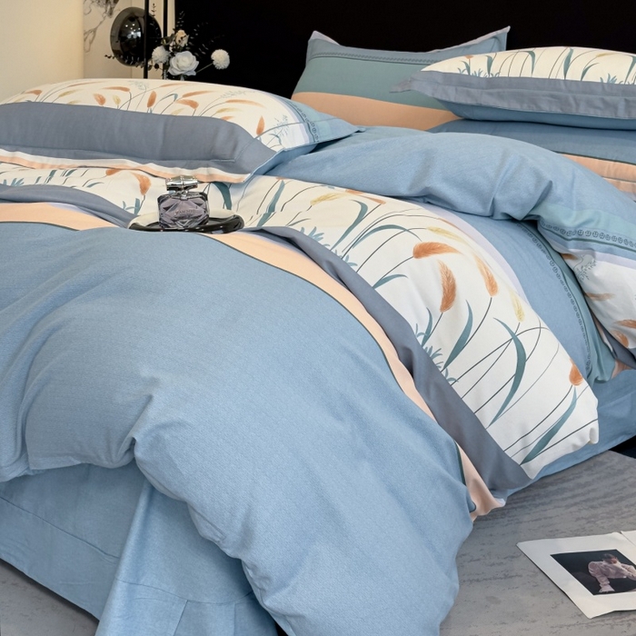 91家纺网 家纺一手货源 找家纺 雲归梦 2025新款全棉火山磨毛精梳棉生态磨毛纯棉四件套 飘摇蓝